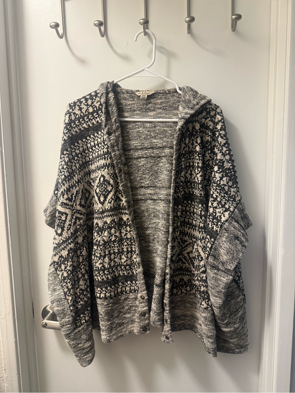 Lucky Brand Hooded Fair Isle Knit Cardigan  Gray  Cream
